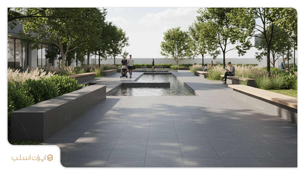 تایل ابعادی مرمریت لاشتر مشکی تیشه ای