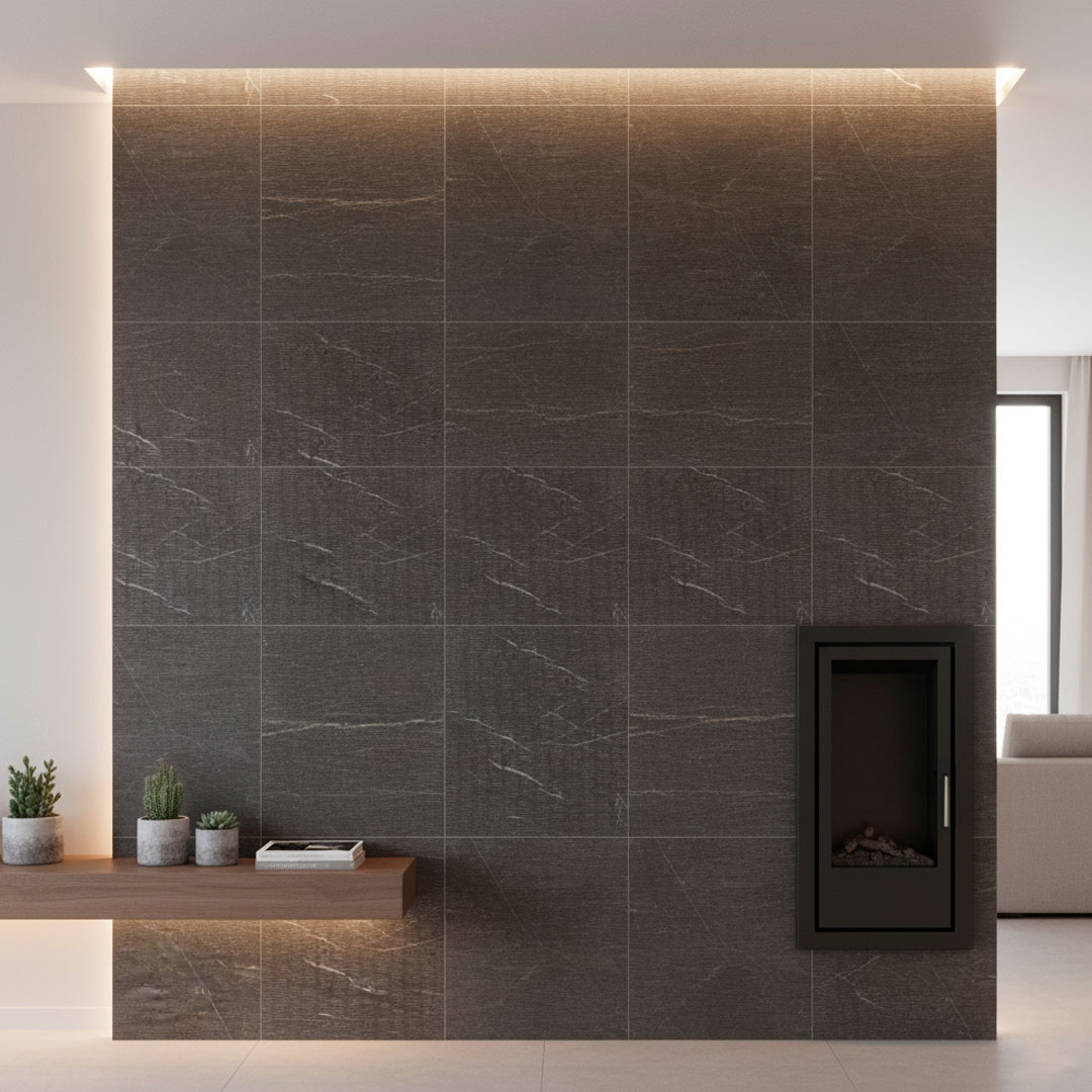 تایل طولی مرمریت لاشتر مشکی تیشه ای