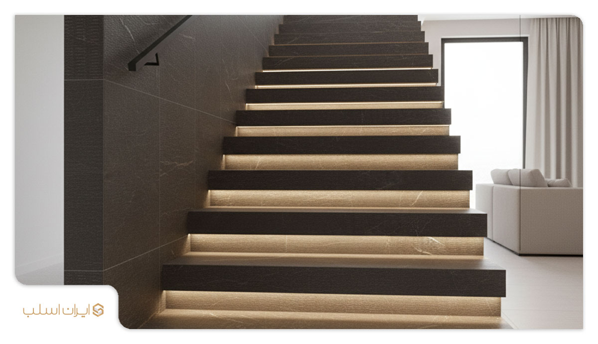 سنگ پله مرمریت لاشتر مشکی تیشه ای