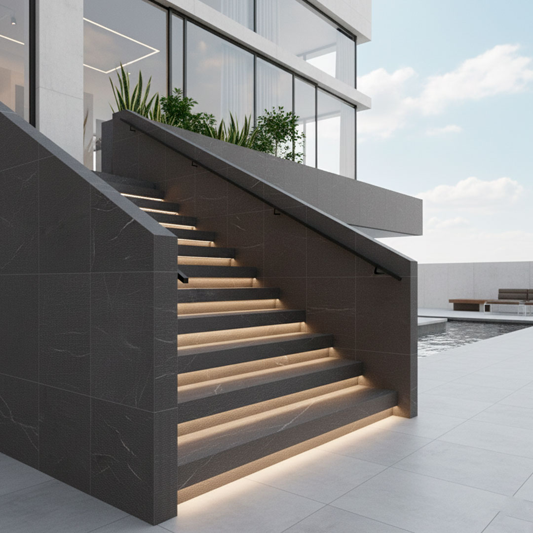 سنگ پله مرمریت لاشتر مشکی تیشه ای